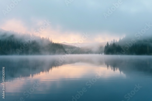 Beautiful view of sunrise over the lake, natural landscape