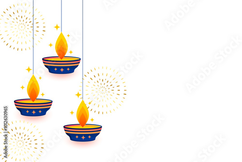 artistic hanging diwali diya on white background with text space