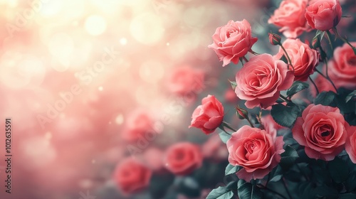 Romantic Floral Background with Roses. Beautiful Natural Wallpaper with copy-space.