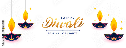 hanging diwali diya greeting white banner for social media post