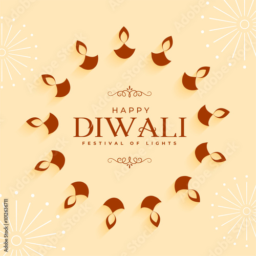 happy diwali wishes background with diya decor