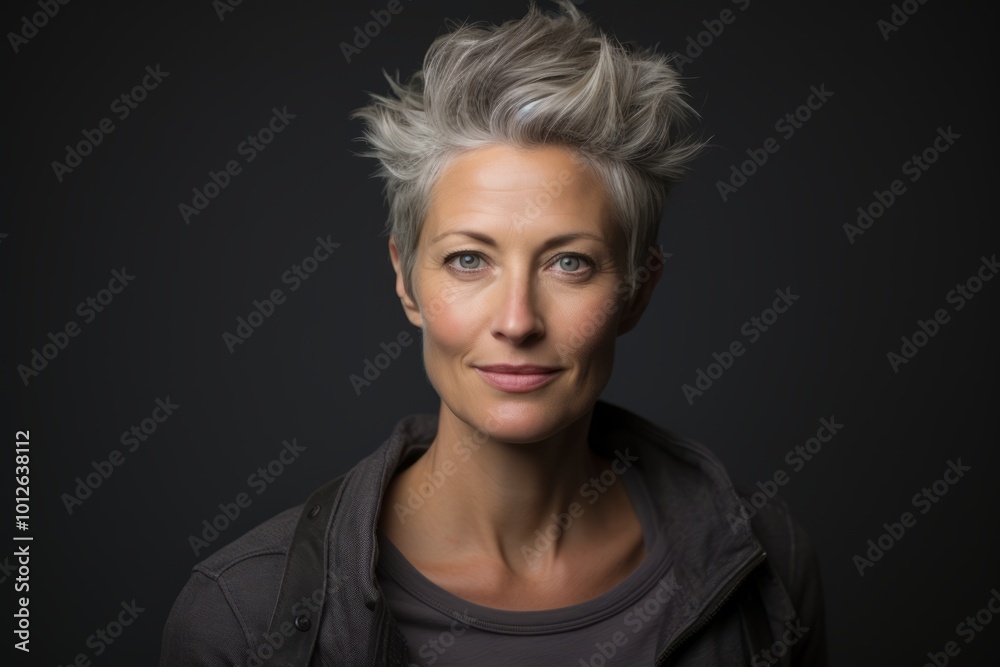 Portrait of a beautiful middle-aged woman with short grey hair Portrait of a beautiful middle-aged woman with short grey hair