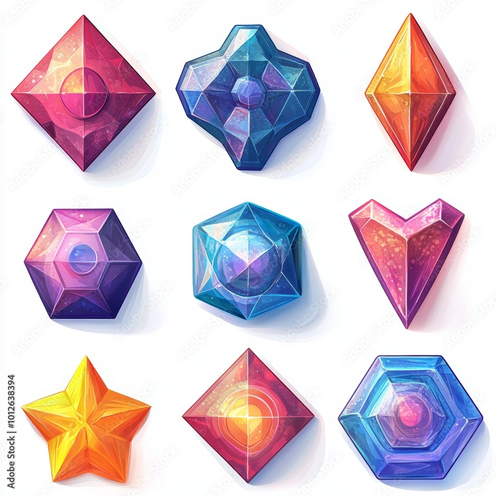 Colorful Gemstone Set Game UI Design Elements Colorful Gemstone Set Game UI Design Elements