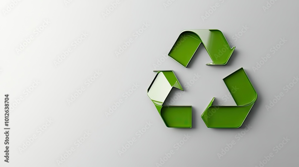 A large green recycle symbol prominently displayed on a solid white background, emphasizing the importance of sustainability with ample copy space for your environmental message. A large green recycle symbol prominently displayed on a solid white background, emphasizing the importance of sustainability with ample copy space for your environmental message.