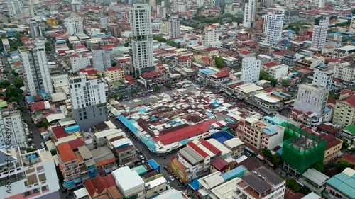 Toul Tom Poung Market Russian market in Phnom Penh Cambodia aerial photo