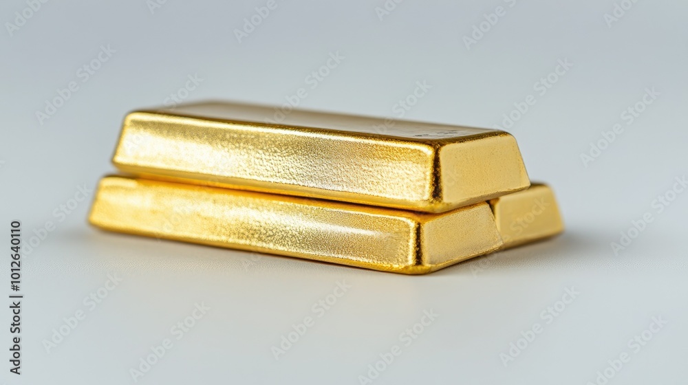 A set of shiny gold bars on a white background, visually representing the increasing prices of gold in the global market. Space for text or business message. A set of shiny gold bars on a white background, visually representing the increasing prices of gold in the global market. Space for text or business message.