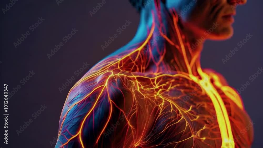 A stylized representation of the human vascular system highlighting blood vessels. A stylized representation of the human vascular system highlighting blood vessels.