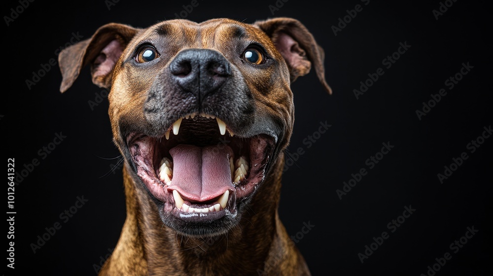 Closeup front view face portrait of aggressive barking dog with open mouth and sharp jaw teeth, isolated. Angry dangerous domestic pet animal, furious guard pitbull attack bite, vicious, fear, scary Closeup front view face portrait of aggressive barking dog with open mouth and sharp jaw teeth, isolated. Angry dangerous domestic pet animal, furious guard pitbull attack bite, vicious, fear, scary