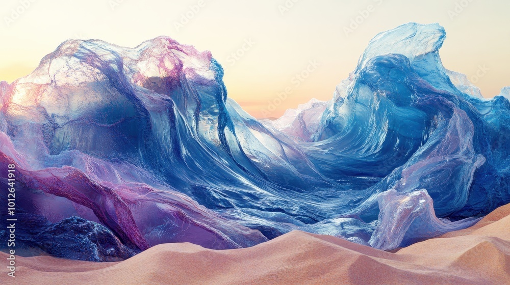 Fototapeta premium Plastic wave in the desert - an environmental metaphor. Generative AI image