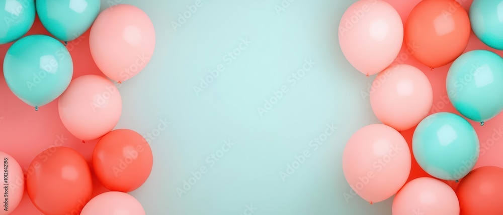 custom made wallpaper toronto digitalColorful balloons in pink and blue create a festive border against a soft mint background, perfect for celebrations and events.