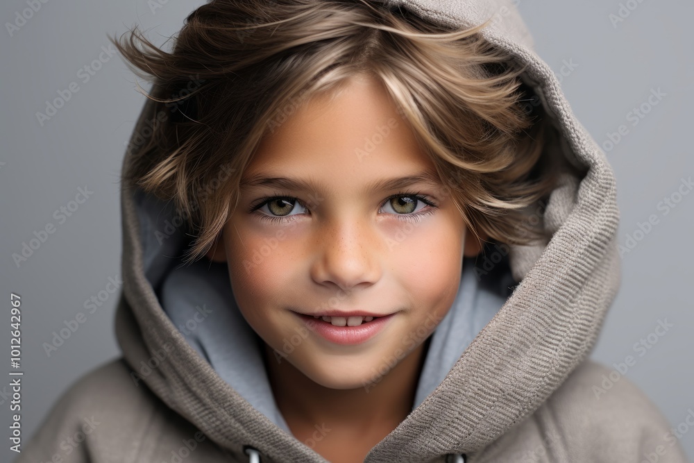 Portrait of a cute little boy in a gray hoodie. Portrait of a cute little boy in a gray hoodie.