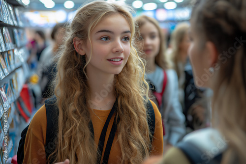 Teen girl in a store having a conversation