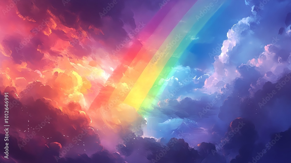Colorful Dreamlike Clouds in a Vibrant Sky with a rainbow