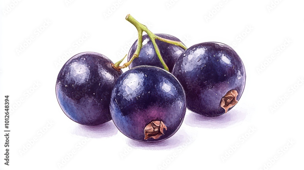 ai generated illustration black currant fruit isolated on white background. ai generated illustration black currant fruit isolated on white background.