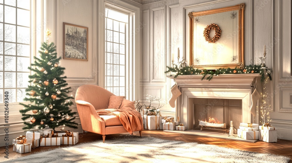 Cozy Living Room with Christmas Decorations Cozy Living Room with Christmas Decorations
