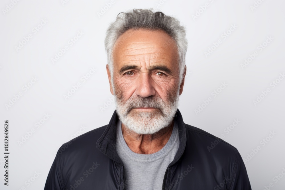 Portrait of a senior man with grey hair and beard on grey background Portrait of a senior man with grey hair and beard on grey background