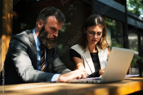 A couple of businessmen work together