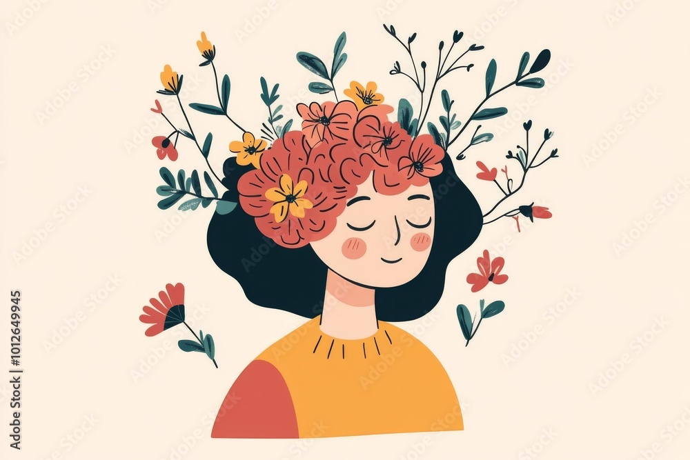 Whimsical portrayal of mental wellness through floral imagery. Whimsical portrayal of mental wellness through floral imagery.