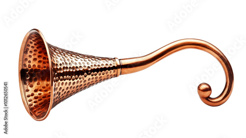 Hammered copper candle snuffer with a bellshaped snuffing cup photo