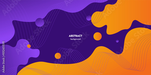 Orange purple geometric business banner design. Creative banner design with wave shape and line as template. Simple horizontal banner with circle pattern. Vector eps10