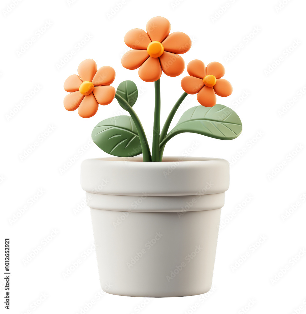 Stylized Orange Daisies in White Pot Seamless Transparent Background Stylized Orange Daisies in White Pot Seamless Transparent Background