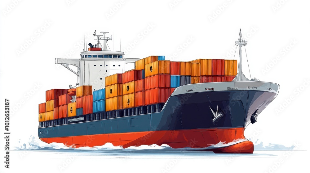 Container ship cartoon illustration against a white background designed in a 2D style 2d format Container ship cartoon illustration against a white background designed in a 2D style 2d format