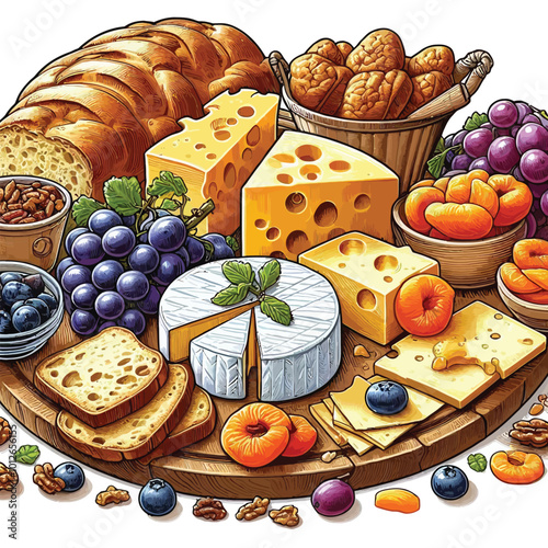Dutch-style cheese board, with a mix of cheddar and mozzarella cheese Vector