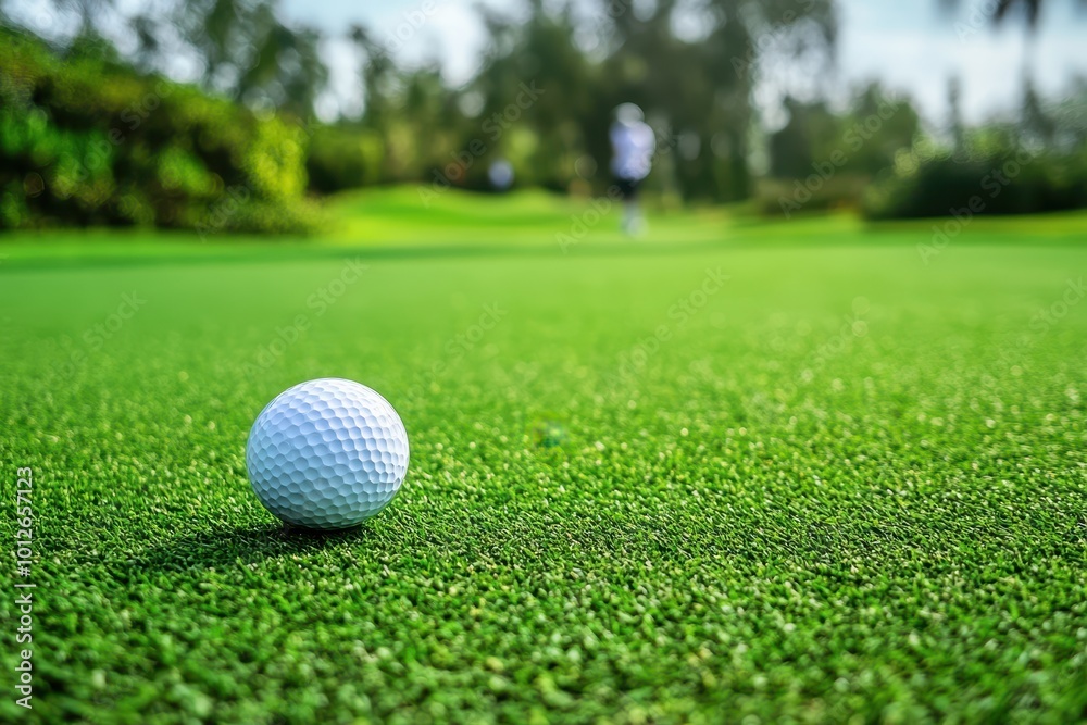 Golfers playing on selective focus background at field court Suitable for golf tournament tee banner Golfers playing on selective focus background at field court Suitable for golf tournament tee banner