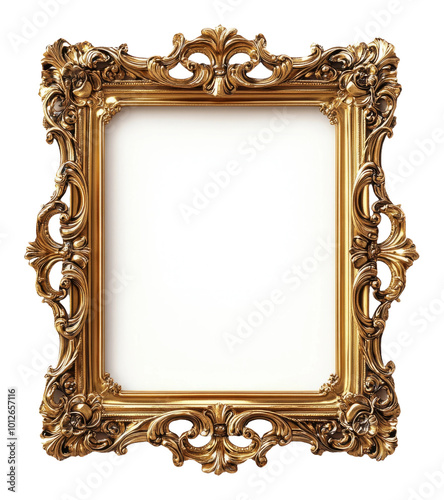 Elegant Gold Ornate Photo Frame on Transparent Background photo