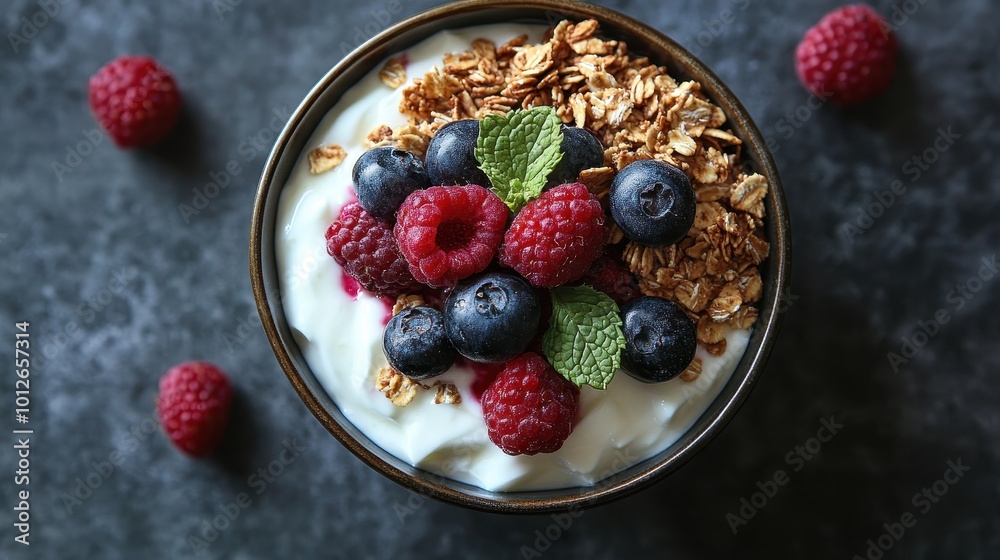 The perfect breakfast bowl with greek yogurt, fresh mixed berries, granola, and mint leaves will get you started on the right foot. The perfect breakfast bowl with greek yogurt, fresh mixed berries, granola, and mint leaves will get you started on the right foot.