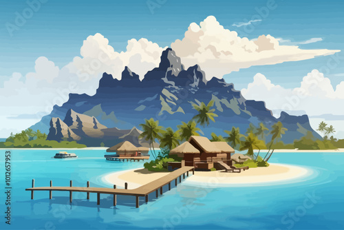 Bora Bora Tahiti cartoon illustration