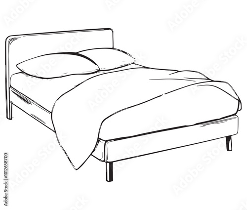 Bed in the bedroom, Silhouette of a bed, Line art bed vector
