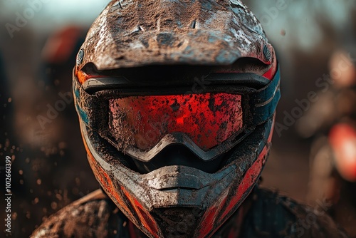 Grimy motocross helmet with goggles