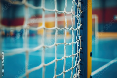 Handball goal post with net game in background photo