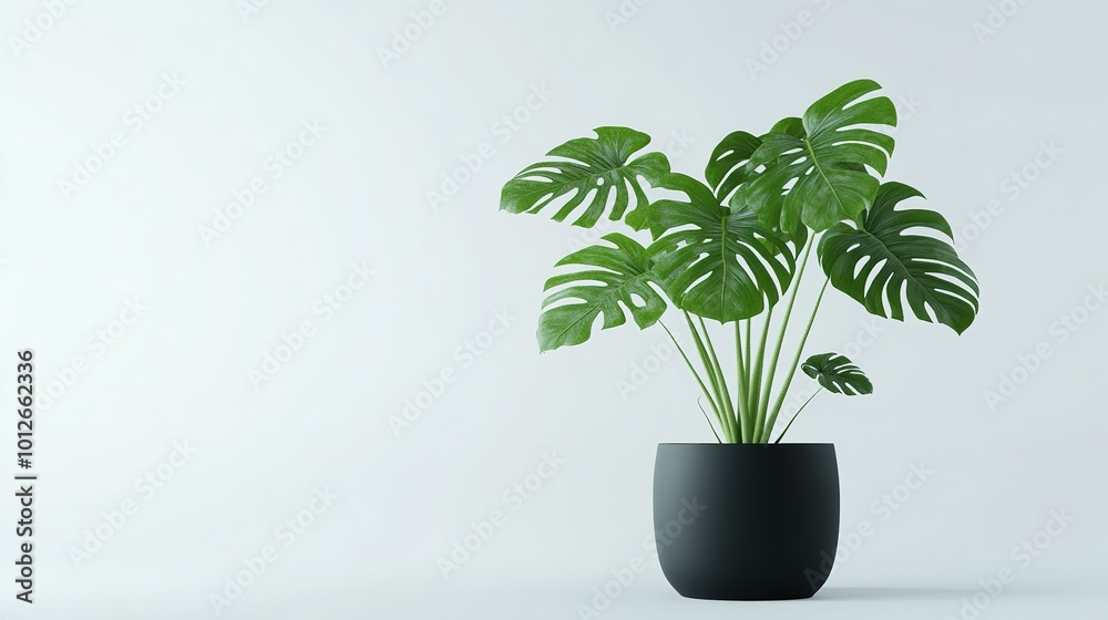 Photograph of a Monstera Plant in a Black Pot on a White Background Photograph of a Monstera Plant in a Black Pot on a White Background