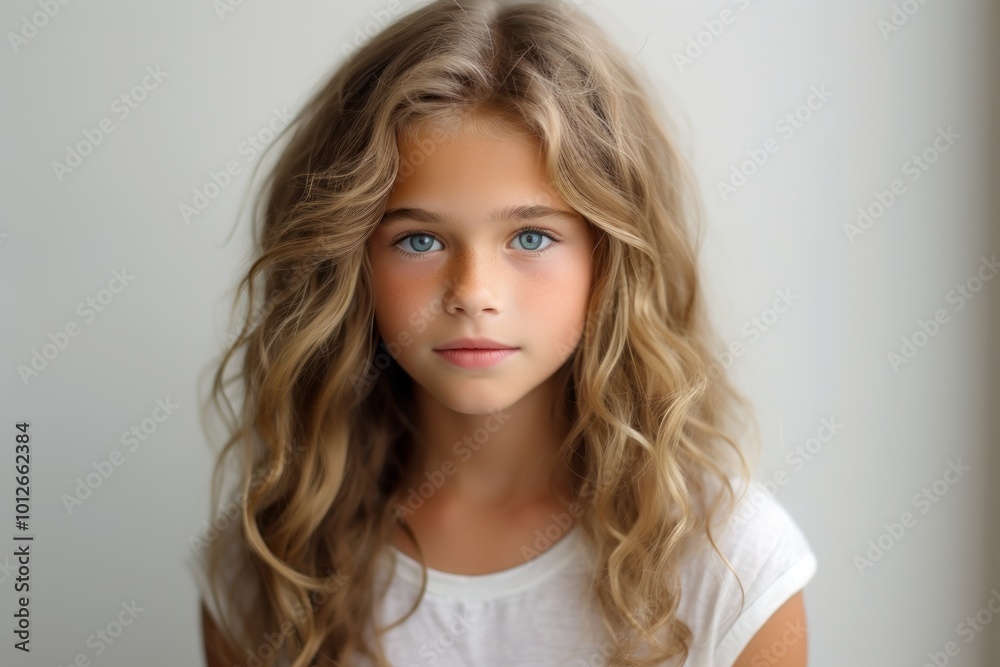 Portrait of a cute little girl with long blond curly hair. Portrait of a cute little girl with long blond curly hair.