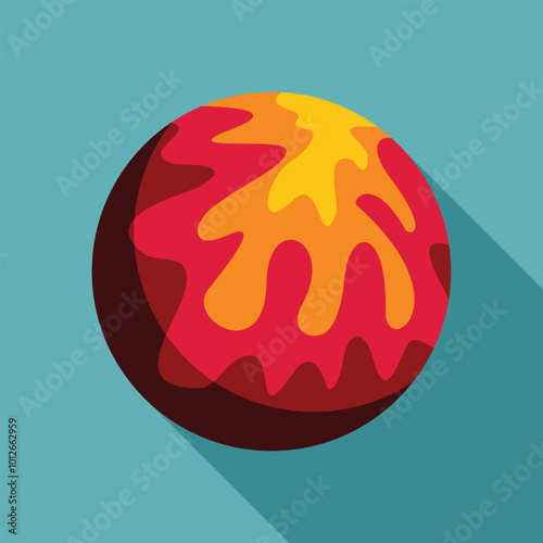 Cartoon illustration of a red planet with yellow and orange lava