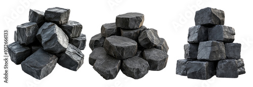 Pile of dark charcoal pieces isolated on transparent background photo