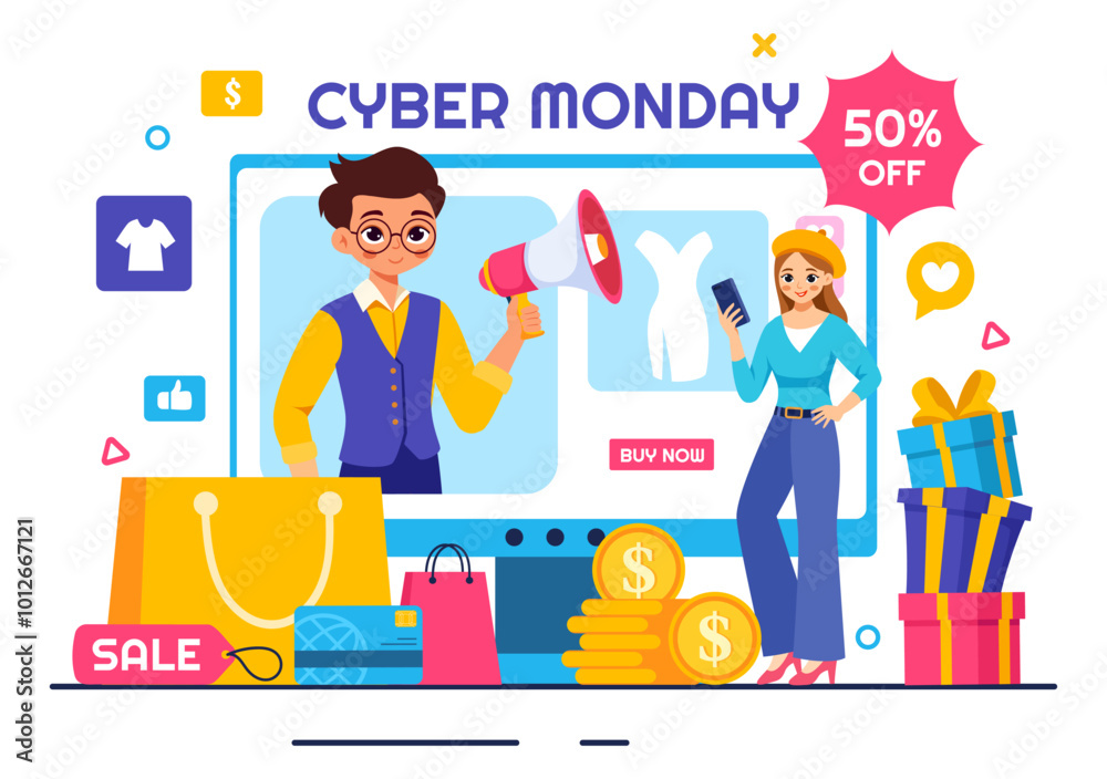 Cyber Monday Event Vector Illustration with Super Sale and Big Discount Purchases Goods in Paper Bags for Promotions in a Flat Style Cartoon Background Cyber Monday Event Vector Illustration with Super Sale and Big Discount Purchases Goods in Paper Bags for Promotions in a Flat Style Cartoon Background