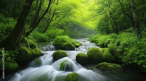 Serene Creek Flowing Through Lush Forest