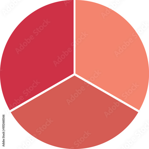 One third fraction circle. Three parts fraction circle divided into three equal segments geometry vector illustration.