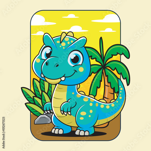Cute Allosaurus Dinosaur Character Mascot in Hand Drawn Vector Cartoon Illustration Design for kid, sticker, badge, patch, banner, greeting card, invitation