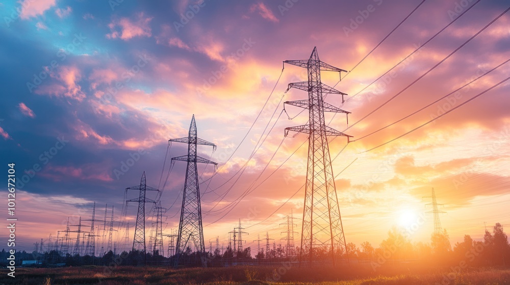 Fototapeta premium Power Lines at Sunset