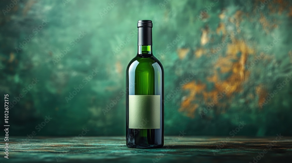Elegant Dark Green Bottle of White Wine Showcased in a Studio Setting Elegant Dark Green Bottle of White Wine Showcased in a Studio Setting