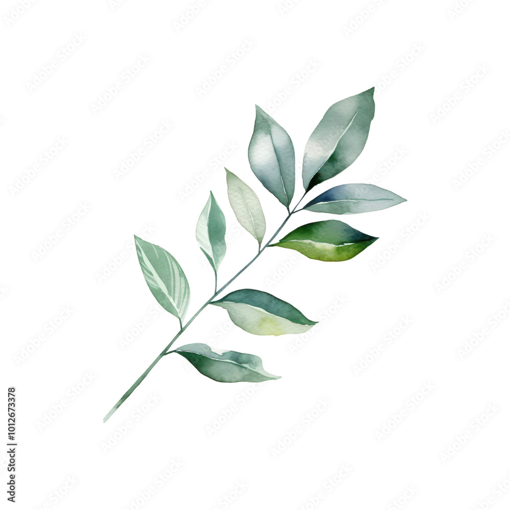 Fototapeta premium Watercolor paintings of green leaf branches are appropriate for projects with a spring theme, plants images, eco friendly products, stationery, and nature themed. Generative AI