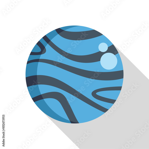 Blue planet from solar system is covered by craters and has a long shadow on a white background