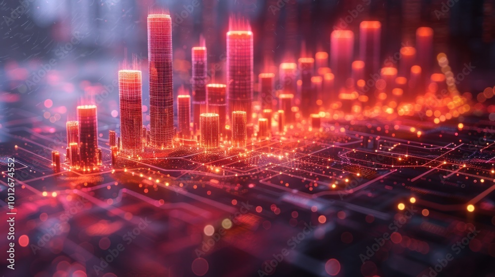 Digital Cityscape - A glowing city of the future Digital Cityscape - A glowing city of the future
