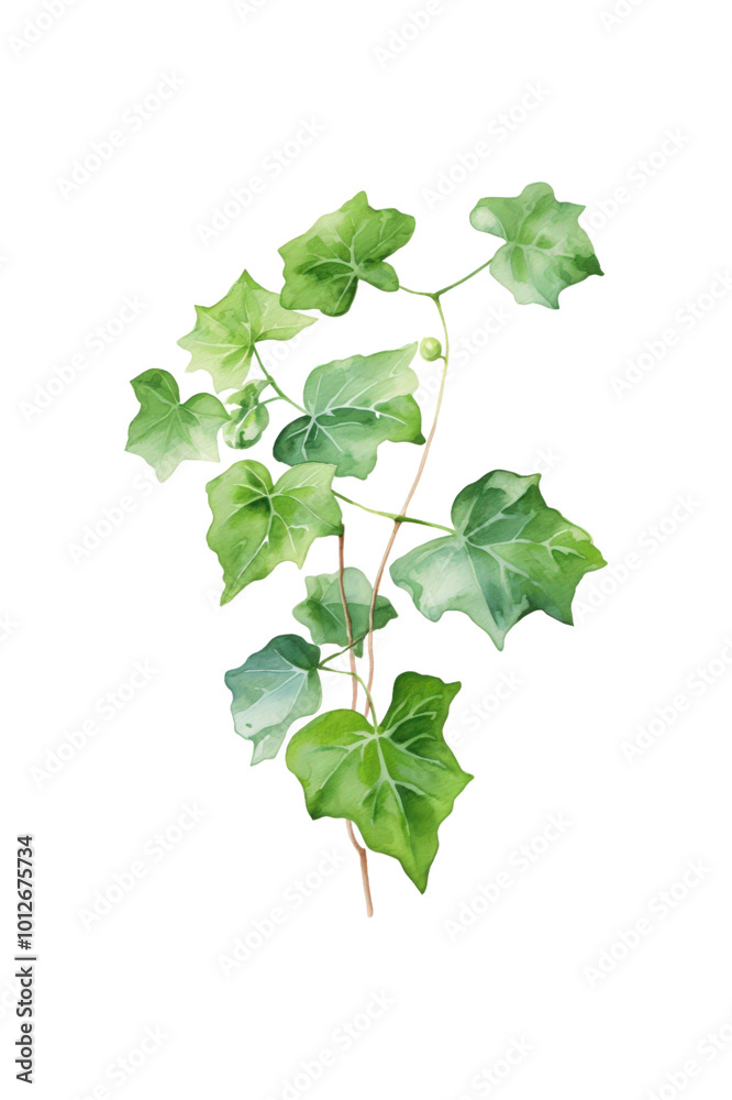 Naklejka premium Green leaves branch on a white background watercolor painting suitable for nature themed designs, botanical illustrations, and eco friendly branding. Generative AI