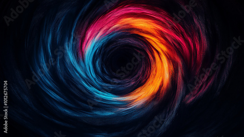 Abstract swirl of blue and red colors around a black center.