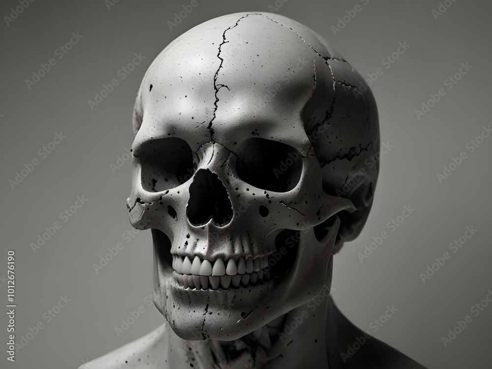 Obraz premium A striking depiction of a human skull in black and white. ai generated